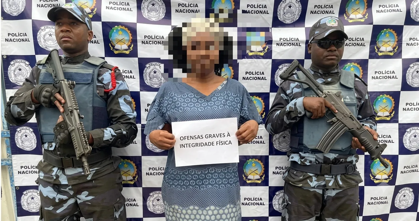 Mulher de 37 anos detida no bairro Nelito Soares, em Luanda, por suspeita de agressão à empregada doméstica com pau após alegada traição