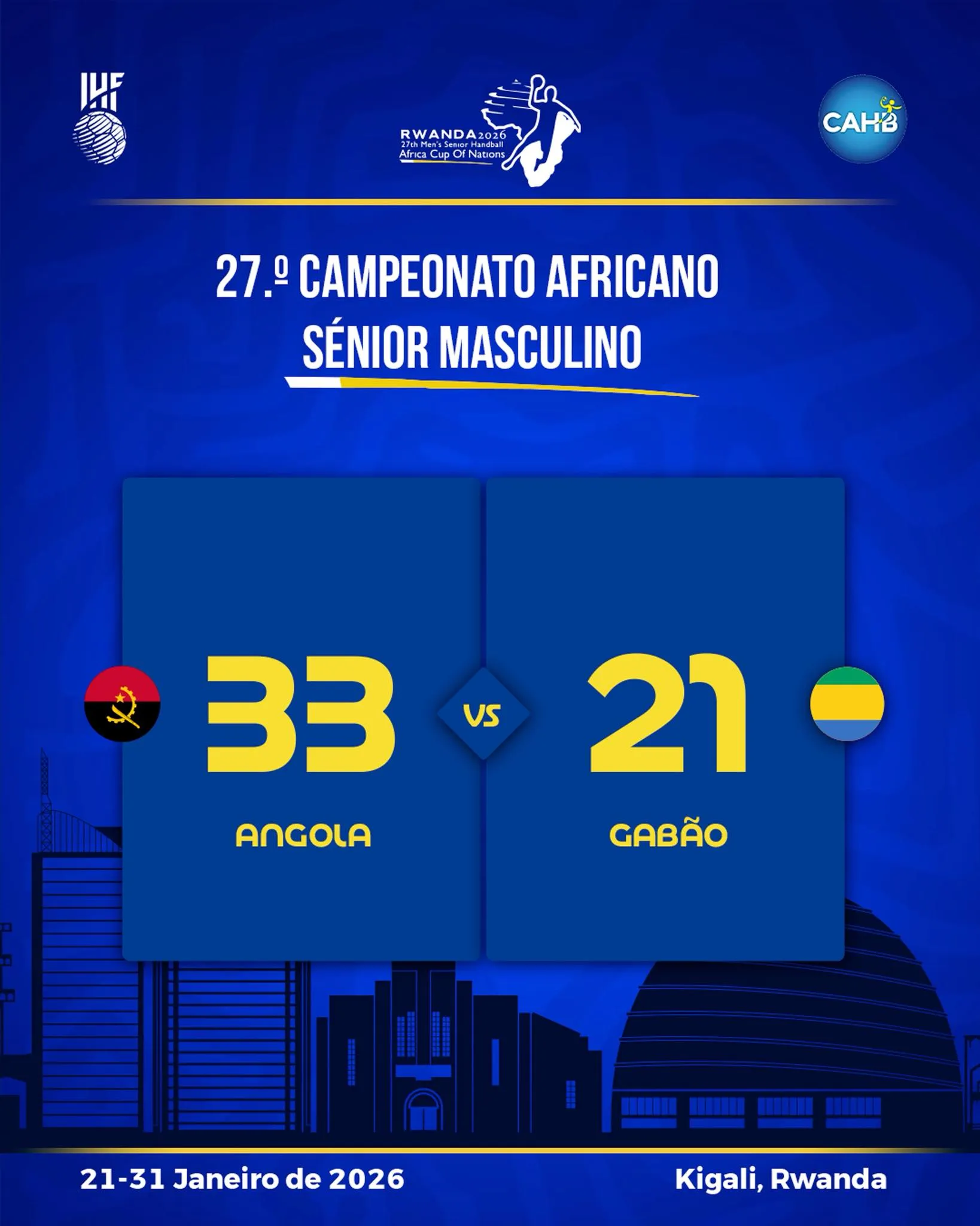 Angola vence Gabão e garante passe para os quartos do Andebol masculino