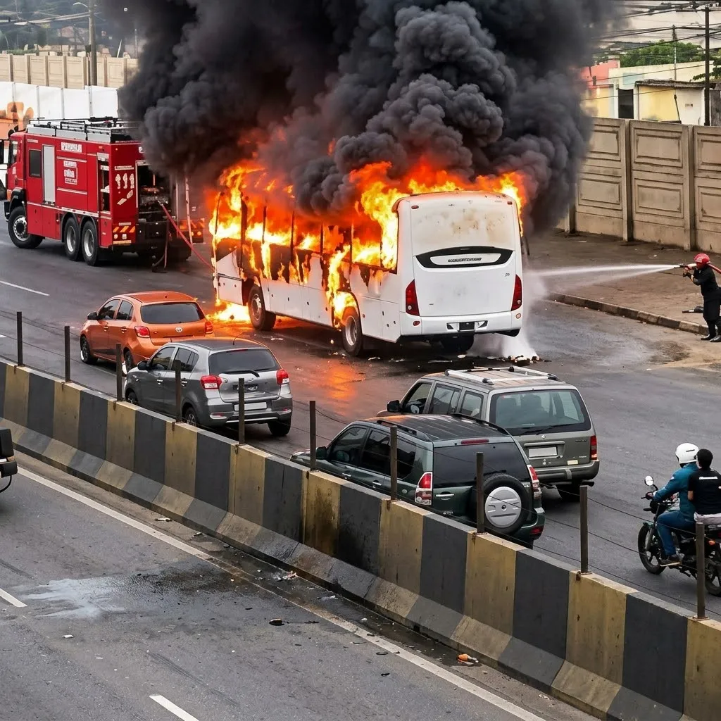 Autocarro incendeia em Viana com mais de 50 passageiros e deixa dois feridos