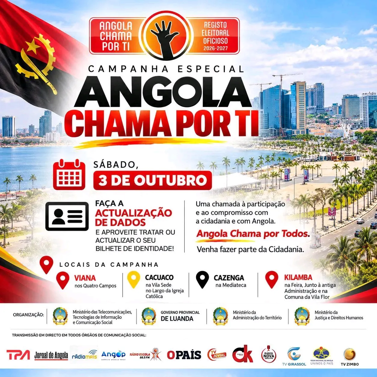 Campanha “Angola Chama por Ti” reforça apelo à actualização dos dados eleitorais