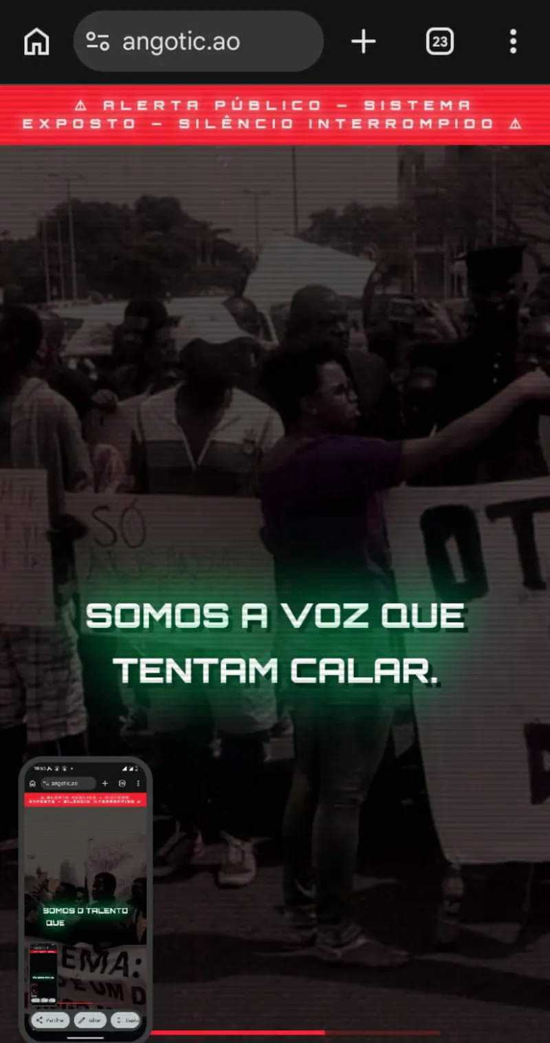 Site do Angotic foi alvo de ataque cibernético com mensagens de protesto político