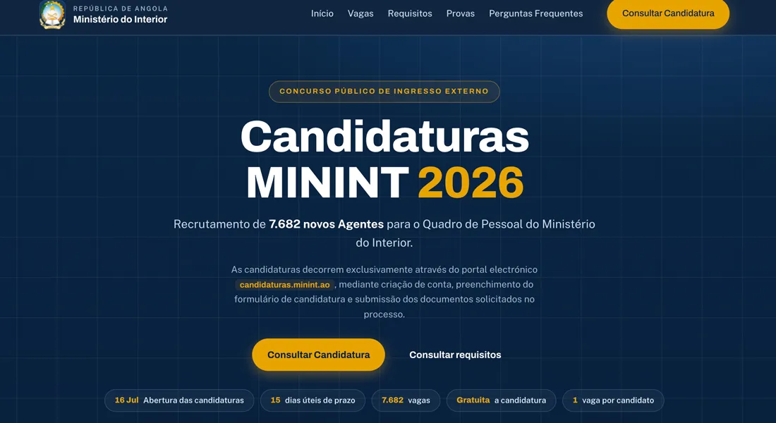 MININT abre portal para candidatos consultarem inscrição e apresentarem reclamações "do tão aguardado concurso público"