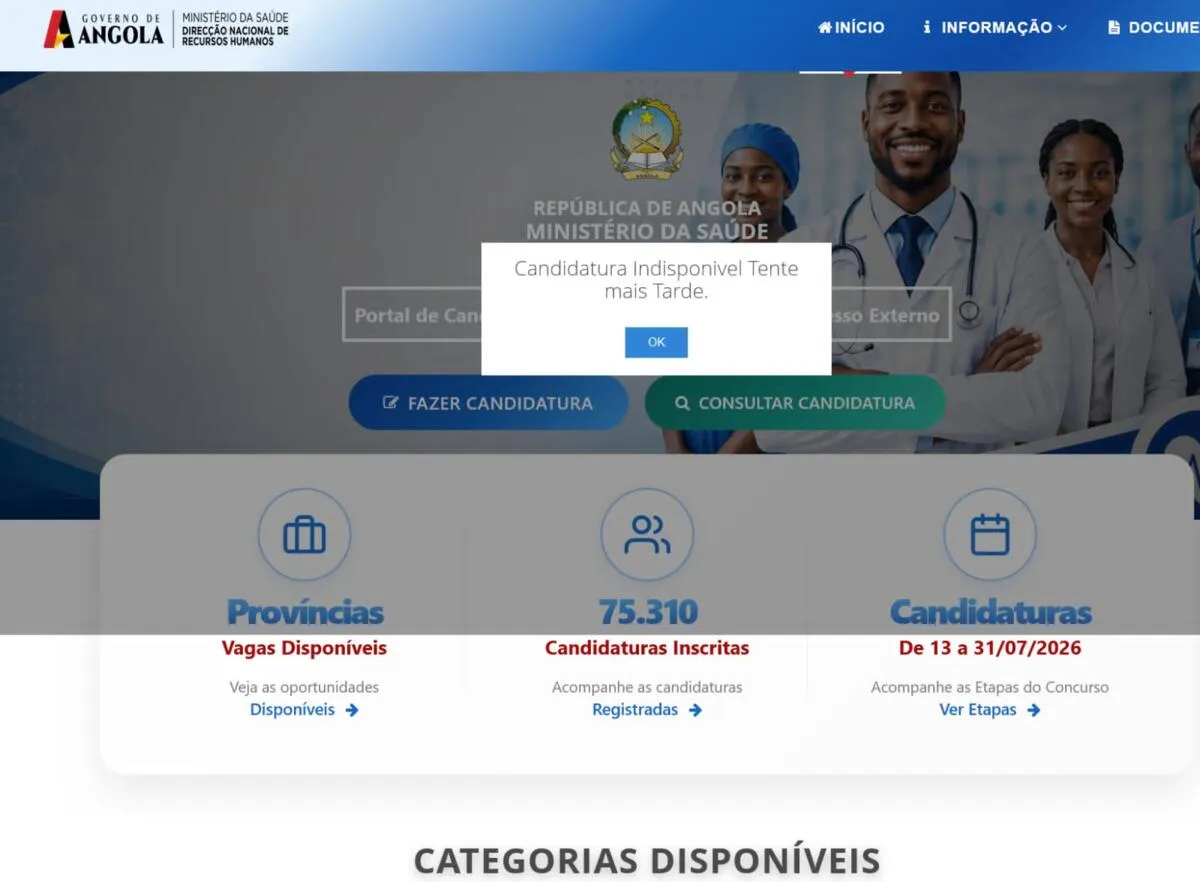 Concurso público do MINSA: Mais de 75 mil candidatos inscritos no primeiro dia - Portal de candidaturas "temporariamente indisponível"