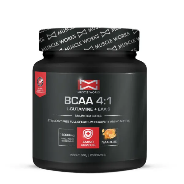 Muscle Works BCAA 4:1 + Glutamina + EAA — Sabor: Naartjie